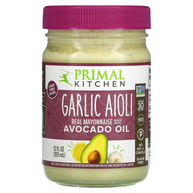 Primal Kitchen, Garlic Aioli Mayo, Real Mayonnaise with Avocado Oil, 12 fl oz (355 ml) Primal Kitchen, Garlic Aioli Mayo, Real Mayonnaise with Avocado Oil, 12 fl oz (355 ml)
