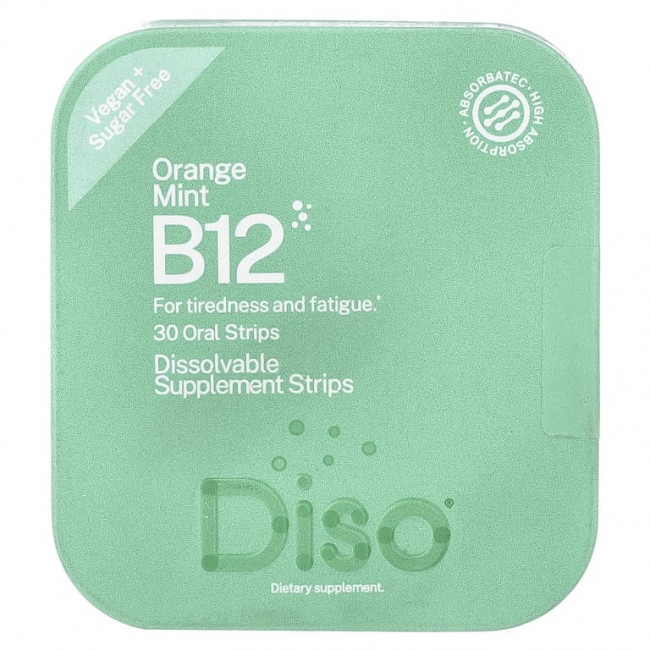 Diso, B12, апельсин и мята, 30 полосок для полости рта