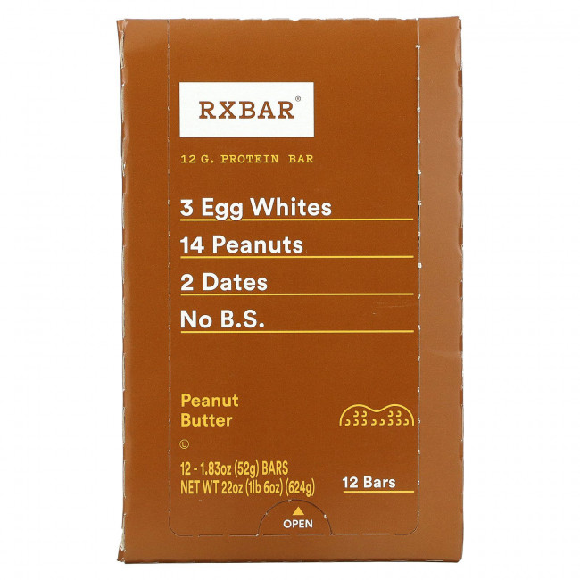 RXBAR, Protein Bar, арахисовая паста, 12 батончиков, 52 г (1,83 унции) RXBAR, Protein Bar, арахисовая паста, 12 батончиков, 52 г (1,83 унции)