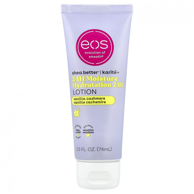 EOS, Shea Better™, увлажняющий лосьон на 24 часа, ваниль и кашемир, 74 мл (2,5 жидких унции)