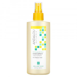Andalou Naturals, Лак для волос, блестящее сияние, подсолнечник и цитрус, средней фиксации, 242 мл (8,2 жидкой унции)