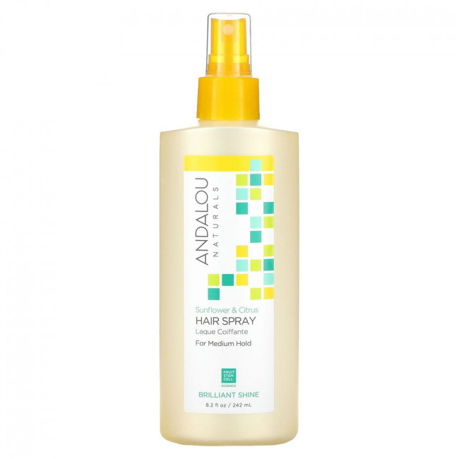 Andalou Naturals, Лак для волос, блестящее сияние, подсолнечник и цитрус, средней фиксации, 242 мл (8,2 жидкой унции) Andalou Naturals, Лак для волос, блестящее сияние, подсолнечник и цитрус, средней фиксации, 242 мл (8,2 жидкой унции)