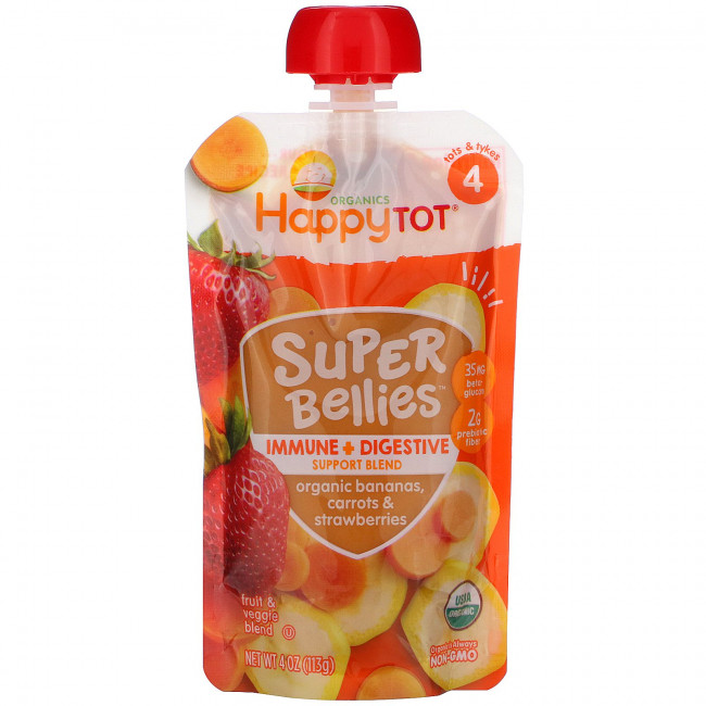 Happy Family Organics, Happy Tot, Super Bellies, органические бананы, морковь и клубника, 4 унции (113 г) Happy Family Organics, Happy Tot, Super Bellies, органические бананы, морковь и клубника, 4 унции (113 г)
