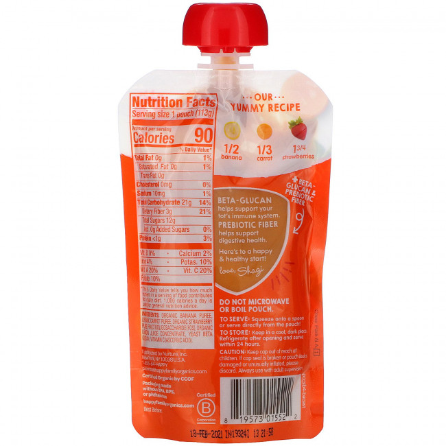 Happy Family Organics, Happy Tot, Super Bellies, органические бананы, морковь и клубника, 4 унции (113 г) Happy Family Organics, Happy Tot, Super Bellies, органические бананы, морковь и клубника, 4 унции (113 г)
