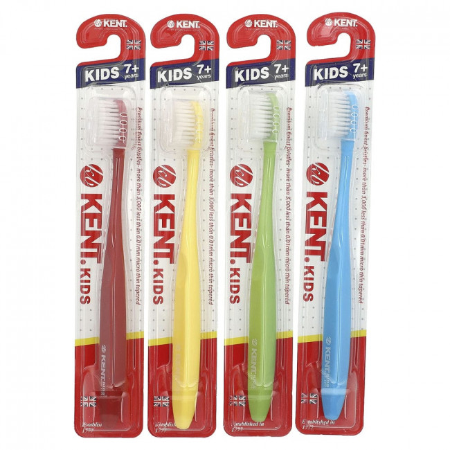 Kent, Kids Premium Finest Toothbrushes, 7+ Years, 4 Toothbrushes