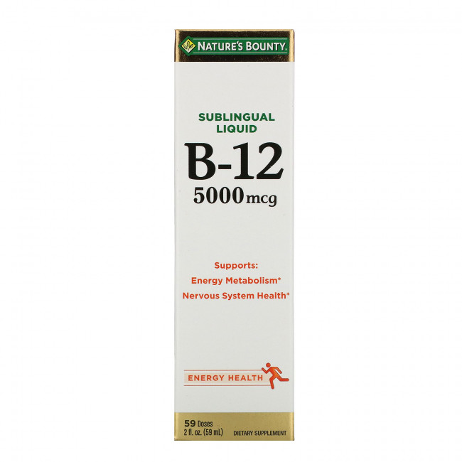 Nature's Bounty, Подъязычный жидкий витамин B12, 5000 мкг, 59 мл (2 жидких унции) Nature's Bounty, Подъязычный жидкий витамин B12, 5000 мкг, 59 мл (2 жидких унции)
