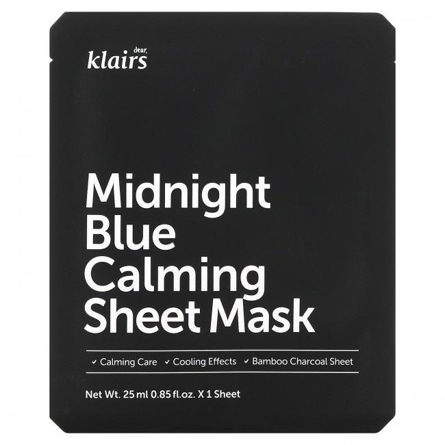 Dear, Klairs, Midnight Blue, успокаивающая тканевая маска, 1 шт., 25 мл (0,85 жидк. унции) Dear, Klairs, Midnight Blue, успокаивающая тканевая маска, 1 шт., 25 мл (0,85 жидк. унции)