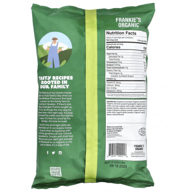 Frankie's Organic, Puff Corn, масло авокадо и лайм чили, 113 г (4 унции) Frankie's Organic, Puff Corn, масло авокадо и лайм чили, 113 г (4 унции)