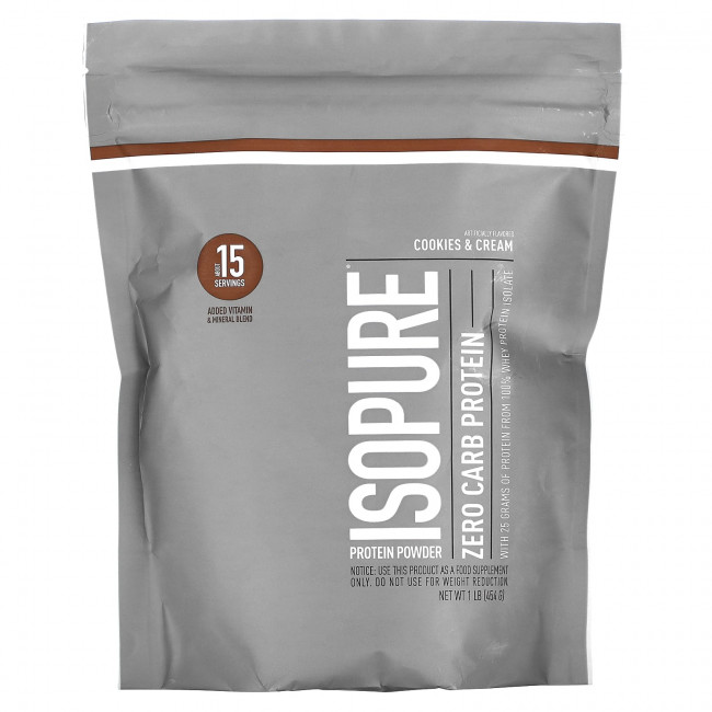 Isopure, протеиновый порошок без углеводов, печенье и сливки, 454 г (1 фунт) Isopure, протеиновый порошок без углеводов, печенье и сливки, 454 г (1 фунт)