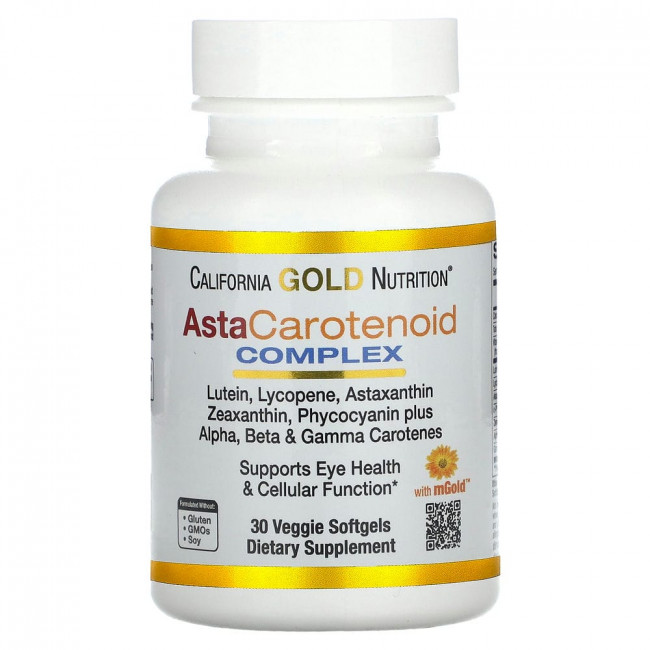 California Gold Nutrition, AstaCarotenoid, комплекс с лютеином, ликопином и астаксантином, 30 растительных мягких таблеток California Gold Nutrition, AstaCarotenoid, комплекс с лютеином, ликопином и астаксантином, 30 растительных мягких таблеток