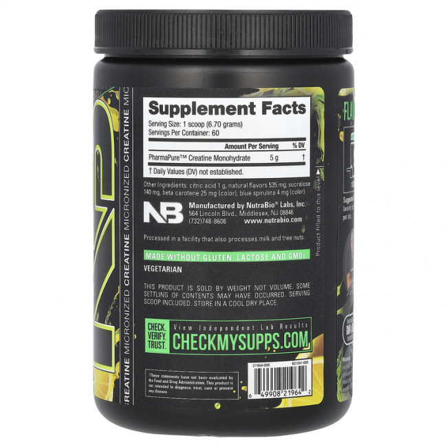 NutraBio, Micronized Creatine Burst, цитрусовые, лимон и лайм, 402 г (0,89 фунта)