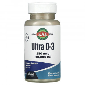KAL, Ultra D-3, витамин D3, с нейтральным вкусом, 250 мкг (10 000 МЕ), 90 мини-таблеток KAL, Ultra D-3, витамин D3, с нейтральным вкусом, 250 мкг (10 000 МЕ), 90 мини-таблеток