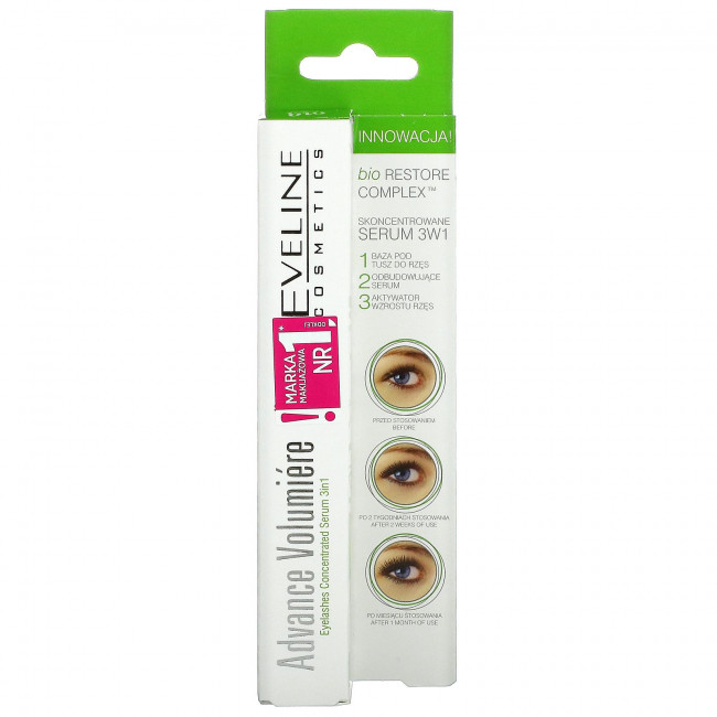 Eveline Cosmetics, Advance Volumiere, концентрированная сыворотка для ресниц 3 в 1, 10 мл (0,35 жидк. Унции)