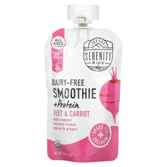 Serenity Kids, Смузи без молочных продуктов с белком, для детей от 6 месяцев, свекла и морковь, 99 г (3,5 унции)