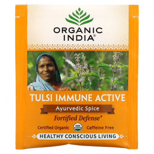 Organic India, Tulsi Immune Active, аюрведические специи, без кофеина, 18 пакетиков для настаивания, 36 г (1,27 унции) Organic India, Tulsi Immune Active, аюрведические специи, без кофеина, 18 пакетиков для настаивания, 36 г (1,27 унции)