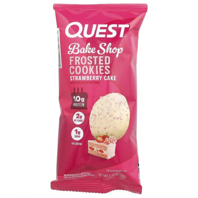 Quest Nutrition, Bake Shop, глазированное печенье, со вкусом клубничного торта, 8 пакетиков по 50 г (1,76 унции)