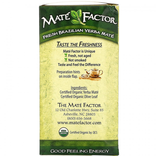 Mate Factor, Органический йерба мате из листьев оливкового дерева, чайные пакетики 20, 70 г (2,47 унции) Mate Factor, Органический йерба мате из листьев оливкового дерева, чайные пакетики 20, 70 г (2,47 унции)