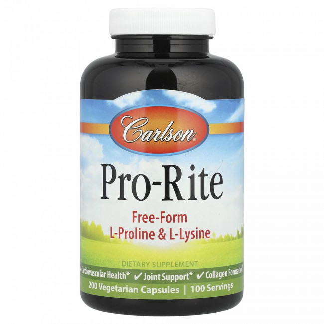 Carlson Labs, Pro-Rite, L-пролин и L-лизин в свободной форме, 200 вегетарианских капсул Carlson Labs, Pro-Rite, L-пролин и L-лизин в свободной форме, 200 вегетарианских капсул
