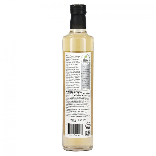 Madhava Natural Sweeteners, Organic White Wine Vinegar, 16.9 fl oz