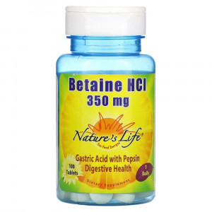 Nature's Life, бетаина гидрохлорид, 350 мг, 100 таблеток Nature's Life, бетаина гидрохлорид, 350 мг, 100 таблеток
