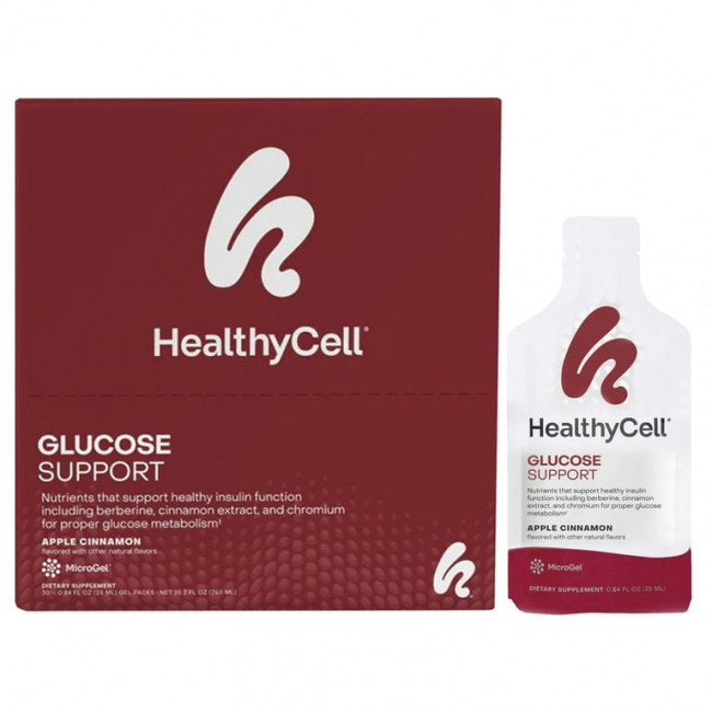 HealthyCell, Glucose Support, средство для поддержки уровня глюкозы в крови, яблоко и корица, 30 пакетиков с гелем, 25 мл (0,84 жидк. унции) HealthyCell, Glucose Support, средство для поддержки уровня глюкозы в крови, яблоко и корица, 30 пакетиков с гелем, 25 мл (0,84 жидк. унции)