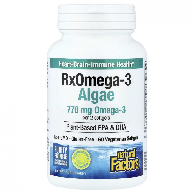 Натуральные факторы, RxOmega3 с водорослями, 60 вегетарианских мягких капсул