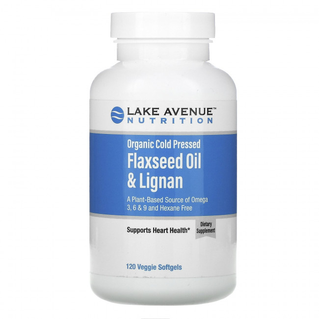 Lake Avenue Nutrition, органическое льняное масло холодного отжима с лигнанами, 120 вегетарианских мягких таблеток Lake Avenue Nutrition, органическое льняное масло холодного отжима с лигнанами, 120 вегетарианских мягких таблеток