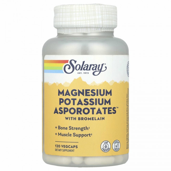 Solaray, Magnesium Potassium Asporotates, аспартат магния и калия, 120 растительных капсул Solaray, Magnesium Potassium Asporotates, аспартат магния и калия, 120 растительных капсул