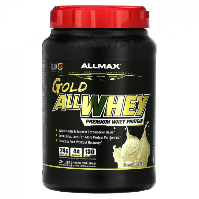 ALLMAX, Gold AllWhey, сывороточный протеин премиального качества, французская ваниль, 907 г (2 фунта) ALLMAX, Gold AllWhey, сывороточный протеин премиального качества, французская ваниль, 907 г (2 фунта)