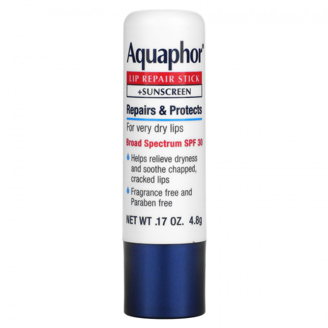 Aquaphor, Стик для восстановления губ + солнцезащитный крем, SPF 30, без отдушек, 4,8 г (0,17 унции) Aquaphor, Стик для восстановления губ + солнцезащитный крем, SPF 30, без отдушек, 4,8 г (0,17 унции)