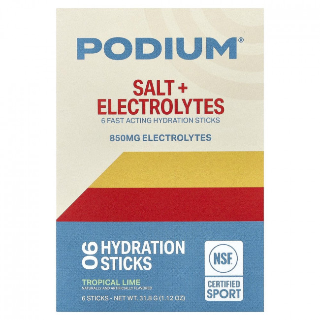 Podium Nutrition, соль + электролиты, увлажняющие стики, тропический лайм, 6 стиков, по 5,3 г каждый. Podium Nutrition, соль + электролиты, увлажняющие стики, тропический лайм, 6 стиков, по 5,3 г каждый.