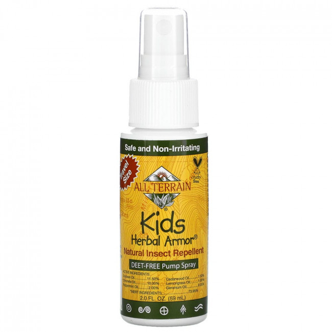 All Terrain, Kids Herbal Armor, натуральный спрей от насекомых, 59 мл (2 жидк. унции) All Terrain, Kids Herbal Armor, натуральный спрей от насекомых, 59 мл (2 жидк. унции)