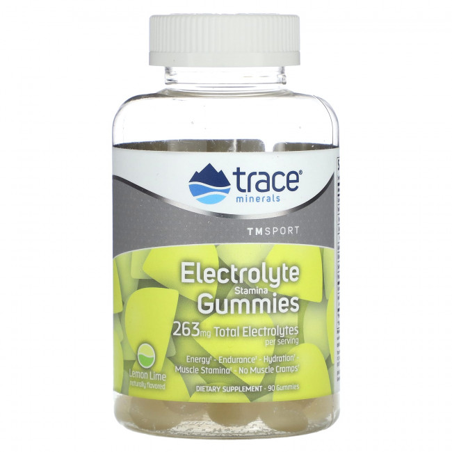 Trace Minerals ®, TM Sport, жевательные мармеладки с электролитом, лимон и лайм, 263 мг, 90 жевательных таблеток Trace Minerals ®, TM Sport, жевательные мармеладки с электролитом, лимон и лайм, 263 мг, 90 жевательных таблеток