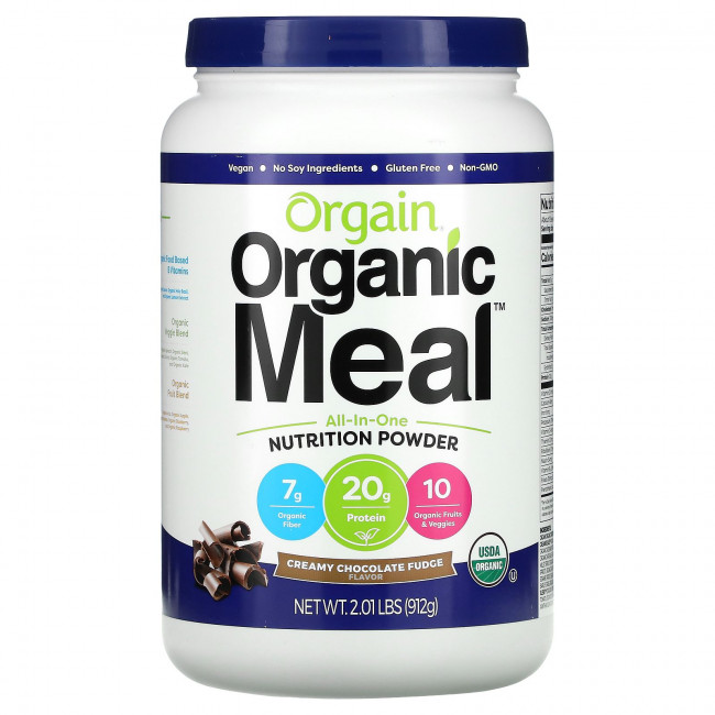 Orgain, Organic Meal, универсальный пищевой порошок, сливочная шоколадная помадка, 912 г (2,01 фунта) Orgain, Organic Meal, универсальный пищевой порошок, сливочная шоколадная помадка, 912 г (2,01 фунта)