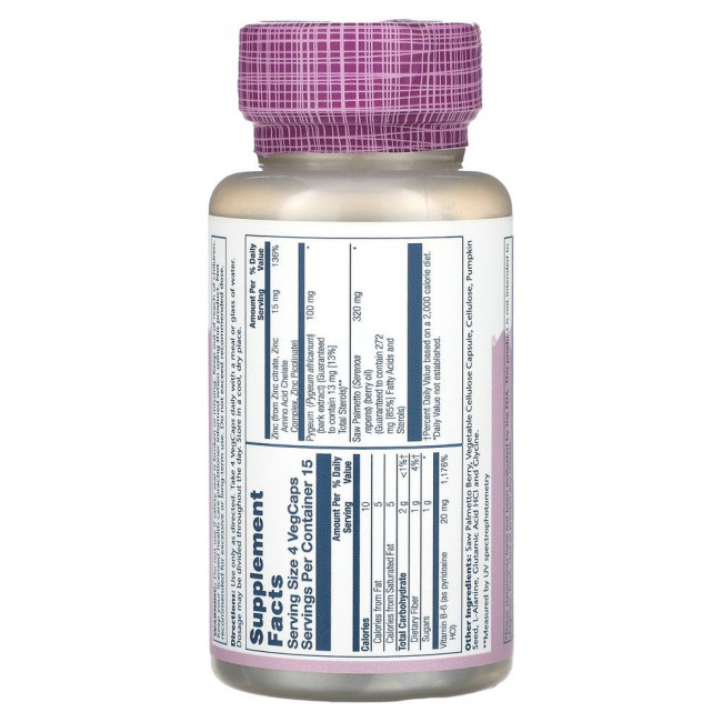 Solaray, Vital Extracts, пальма сереноа и пигеум с цинком, 60 растительных капсул