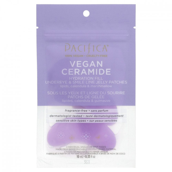 Pacifica, Vegan Ceramide, Hydration Fill Undereye & Smile Line Jelly Patches, Fragrance-Free, 4 Patches, 0.33 fl oz (10 ml)