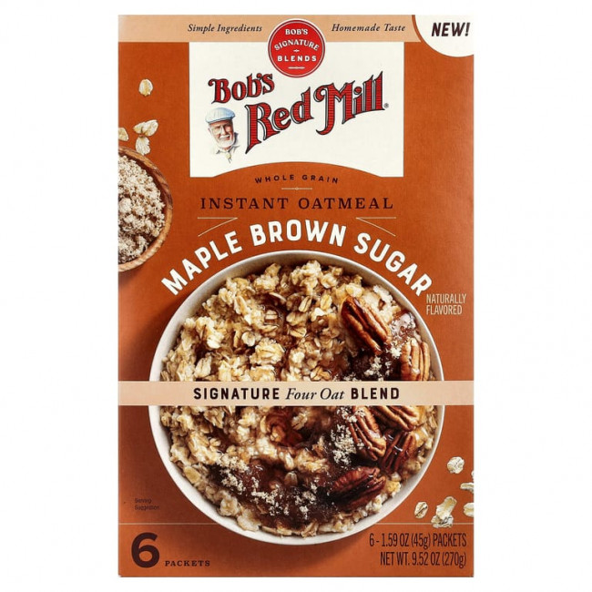Bob's Red Mill, Овсянка быстрого приготовления, цельнозерновые, кленовый коричневый сахар, 6 пакетиков по 45 г (1,59 унции) Bob's Red Mill, Овсянка быстрого приготовления, цельнозерновые, кленовый коричневый сахар, 6 пакетиков по 45 г (1,59 унции)