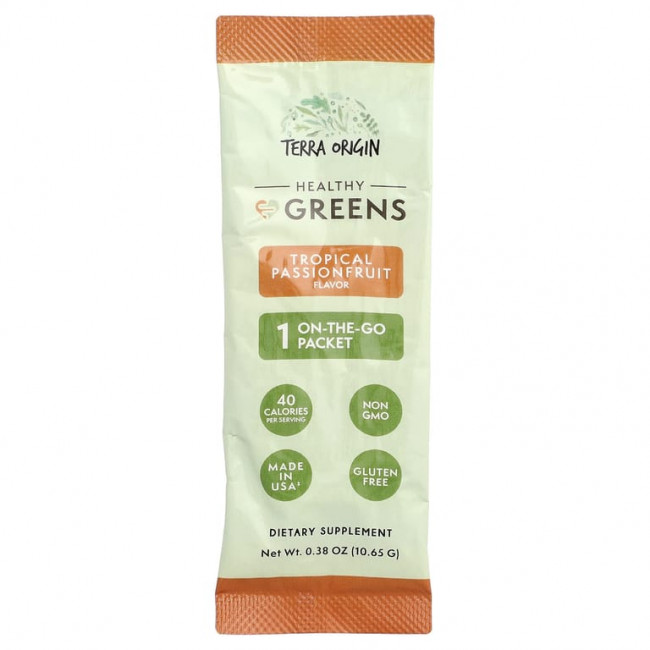 Terra Origin, Healthy Greens, тропическая маракуйя, 15 пакетиков On the Go, 10,65 г (0,38 унции) каждый Terra Origin, Healthy Greens, тропическая маракуйя, 15 пакетиков On the Go, 10,65 г (0,38 унции) каждый