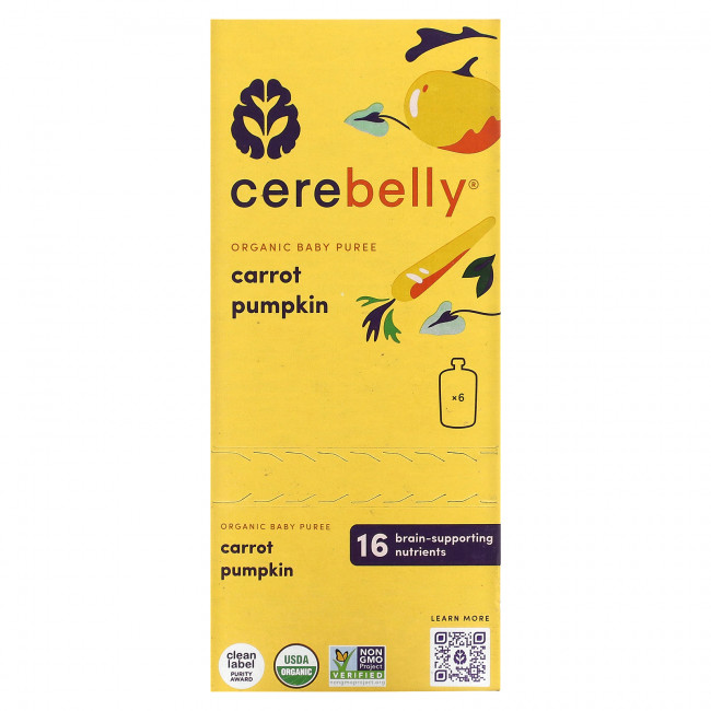 Cerebelly, Organic Baby Puree, Carrot Pumpkin, 6 Pouches, 4 oz (113 g) Each Cerebelly, Organic Baby Puree, Carrot Pumpkin, 6 Pouches, 4 oz (113 g) Each