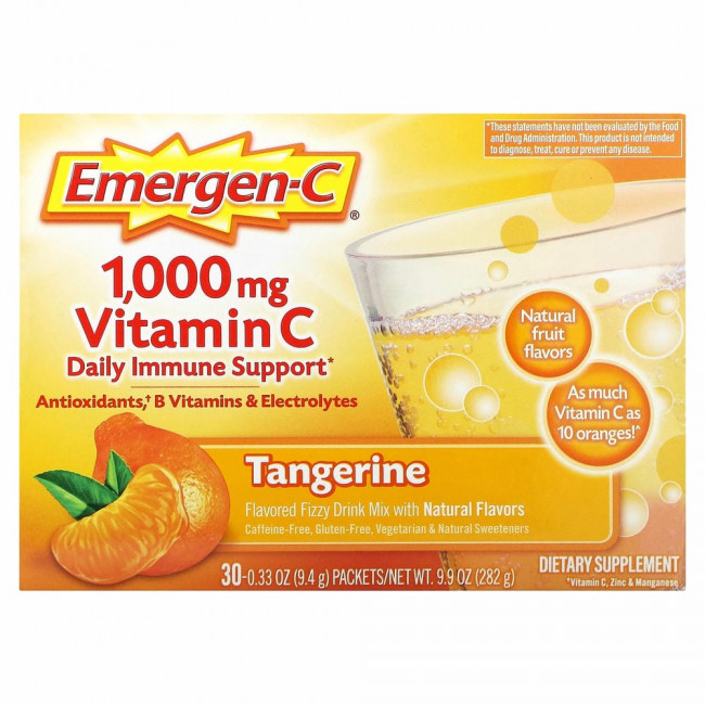 Emergen-C, Витамин C, смесь ароматизированных газированных напитков, мандарин, 1000 мг, 30 пакетиков по 9,4 г (0,33 унции) Emergen-C, Витамин C, смесь ароматизированных газированных напитков, мандарин, 1000 мг, 30 пакетиков по 9,4 г (0,33 унции)