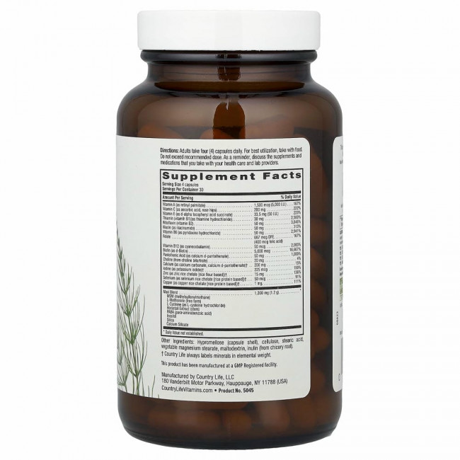 Country Life, Maxi-Hair Plus, 1250 мкг, 120 вегетарианских капсул Country Life, Maxi-Hair Plus, 1250 мкг, 120 вегетарианских капсул