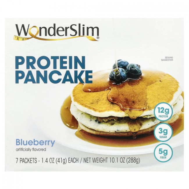 WonderSlim, протеиновый блинчик, черника, 7 пакетиков по 41 г (1,4 унции каждый) (товар снят с производства)