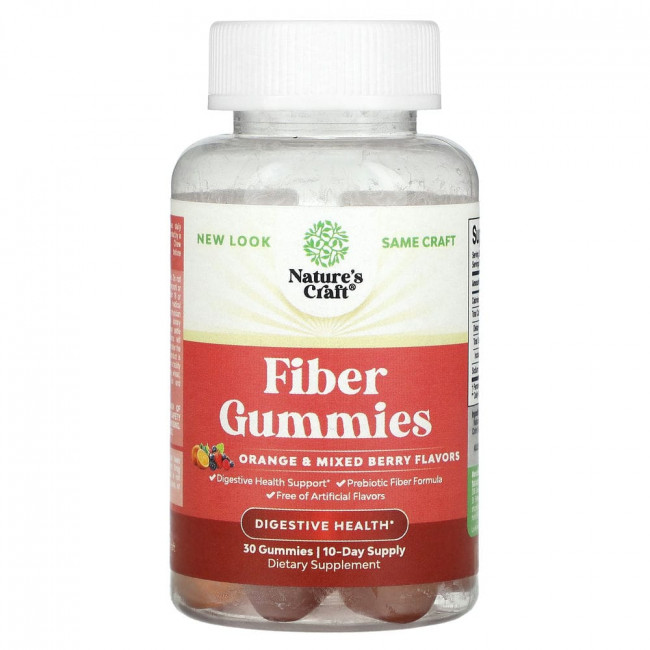Nature's Craft, Fiber Gummies, Digestive Health, Orange & Mixed Berry, 30 Gummies