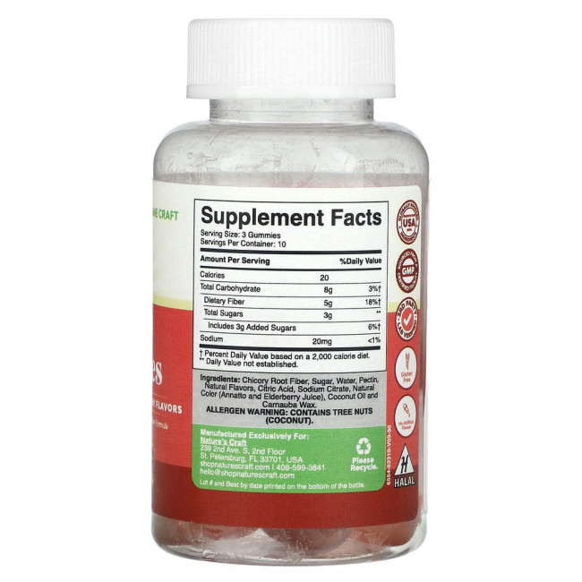 Nature's Craft, Fiber Gummies, Digestive Health, Orange & Mixed Berry, 30 Gummies