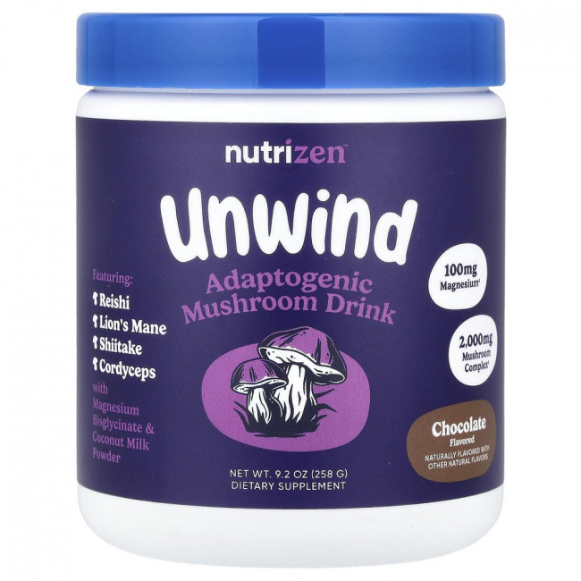 Nutricost, NutriZen™, Unwind, напиток из адаптогенных грибов, шоколадный, 258 г (9,2 унции) Nutricost, NutriZen™, Unwind, напиток из адаптогенных грибов, шоколадный, 258 г (9,2 унции)