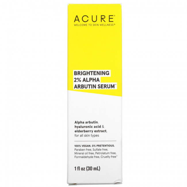 Acure, Brightening 2% Alpha Arbutin Serum, осветляющая сыворотка с 2% альфа-арбутином, 30 мл (1 жидк. унция) Acure, Brightening 2% Alpha Arbutin Serum, осветляющая сыворотка с 2% альфа-арбутином, 30 мл (1 жидк. унция)