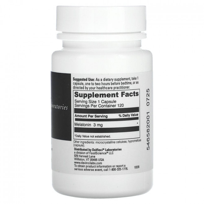 DaVinci Laboratories of Vermont, Melatonin-3, 3 mg, 120 Capsules