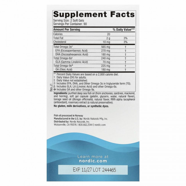 Nordic Naturals, Complete Omega, лимонный вкус, 1000 мг, 180 гелевых капсул Nordic Naturals, Complete Omega, лимонный вкус, 1000 мг, 180 гелевых капсул