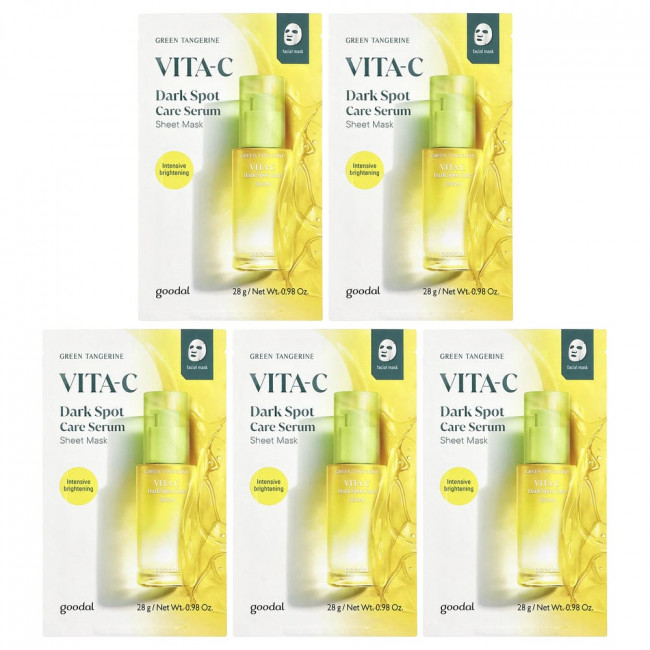 Goodal, Green Tangerine Vita-C Dark Spot Care Serum Beauty Sheet Mask, 5 Sheet, 0.98 oz (28 g) Each Goodal, Green Tangerine Vita-C Dark Spot Care Serum Beauty Sheet Mask, 5 Sheet, 0.98 oz (28 g) Each