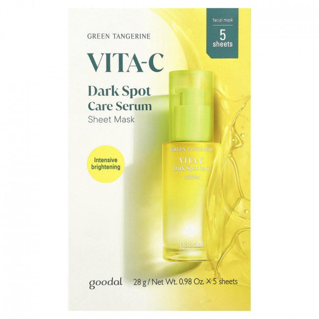 Goodal, Green Tangerine Vita-C Dark Spot Care Serum Beauty Sheet Mask, 5 Sheet, 0.98 oz (28 g) Each Goodal, Green Tangerine Vita-C Dark Spot Care Serum Beauty Sheet Mask, 5 Sheet, 0.98 oz (28 g) Each
